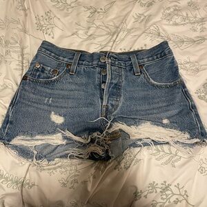 Levi's Light Blue Frayed Jean Shorts